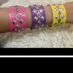 3 New Vegan Leather Cuff Bracelets with Studs